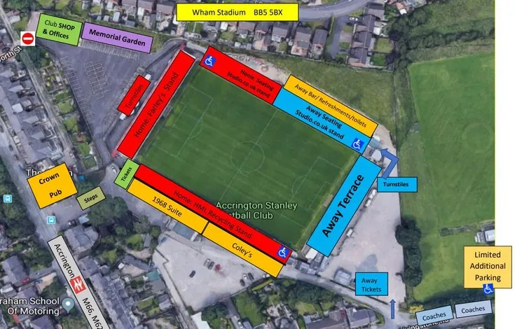 Sơ đồ bố trí các khán đài tại sân Wham Stadium Accrington