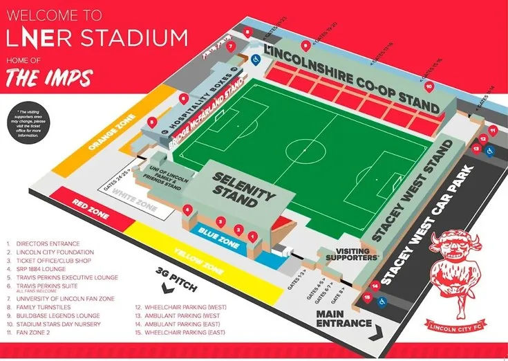 Sơ đồ bố trí các khán đài và khu vực tại sân vận động Sincil Bank