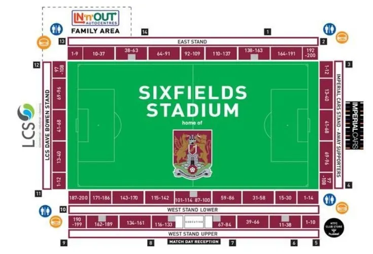 Sơ đồ bố trí chỗ ngồi Sixfields Stadium