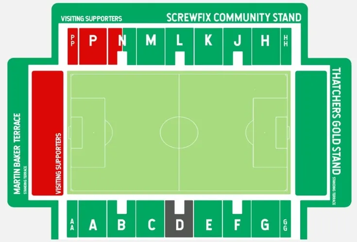 Sơ đồ bố trí chỗ ngồi và các khán đài tại sân vận động Huish Park