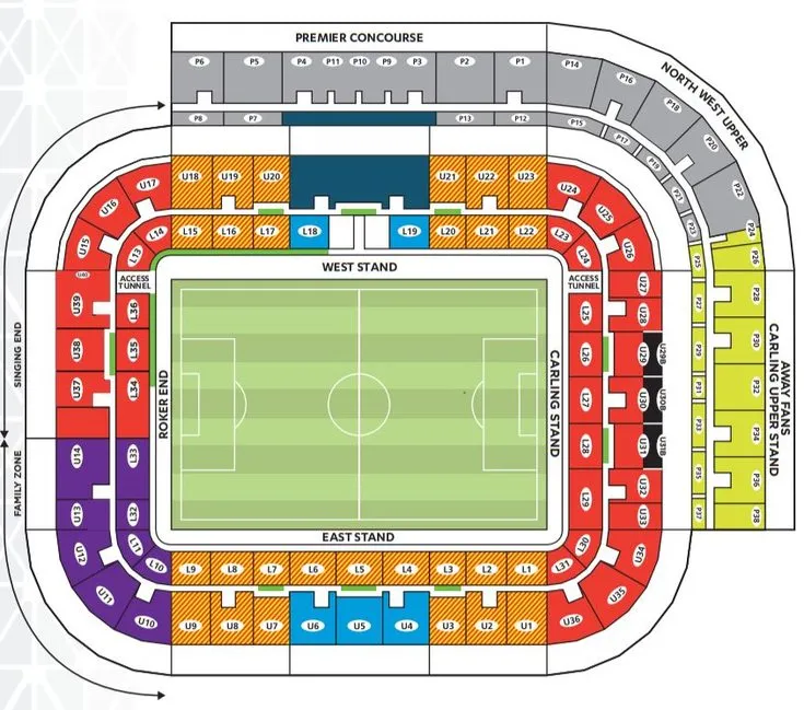 Sơ đồ chỗ ngồi chi tiết của The Stadium of Light, Sunderland