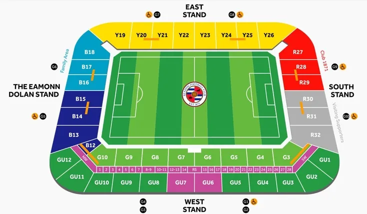 Sơ đồ chỗ ngồi sân Madejski Stadium