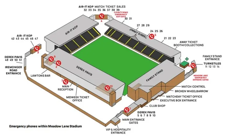 Sơ đồ chỗ ngồi sân Meadow Lane Notts County