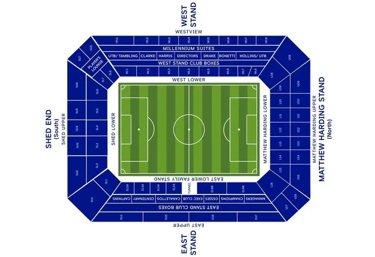 Sơ đồ chỗ ngồi Stamford Bridge và các khán đài chính