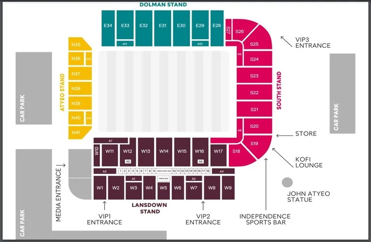 Sơ đồ chỗ ngồi và bố cục chi tiết của sân vận động Ashton Gate cập nhật năm 2024